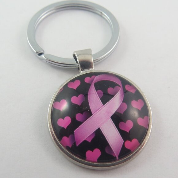 Awareness Ribbon Keychain Pink Ribbon Key Ring Support Gift for Her Awareness - Picture 1 of 4